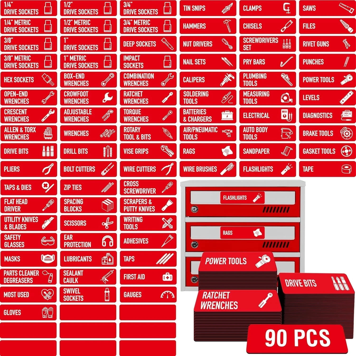 90 PCS Magnetic Toolbox Labels | Large, Easy-Read Tool Chest Drawer Organizers 90 PCS Magnetic Toolbox Labels | Large, Easy-Read Tool Chest Drawer Organizers
