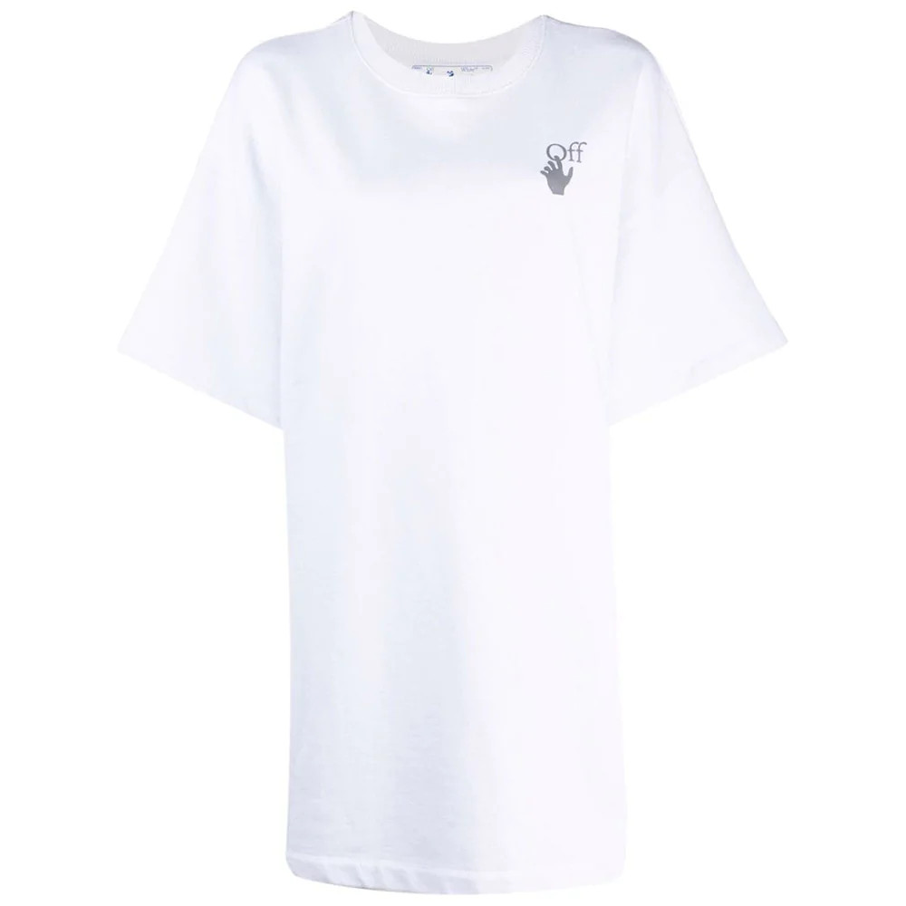 Off-White Women\'s Chine Floral Arrows Snap Cotton T-Shirt Dress White