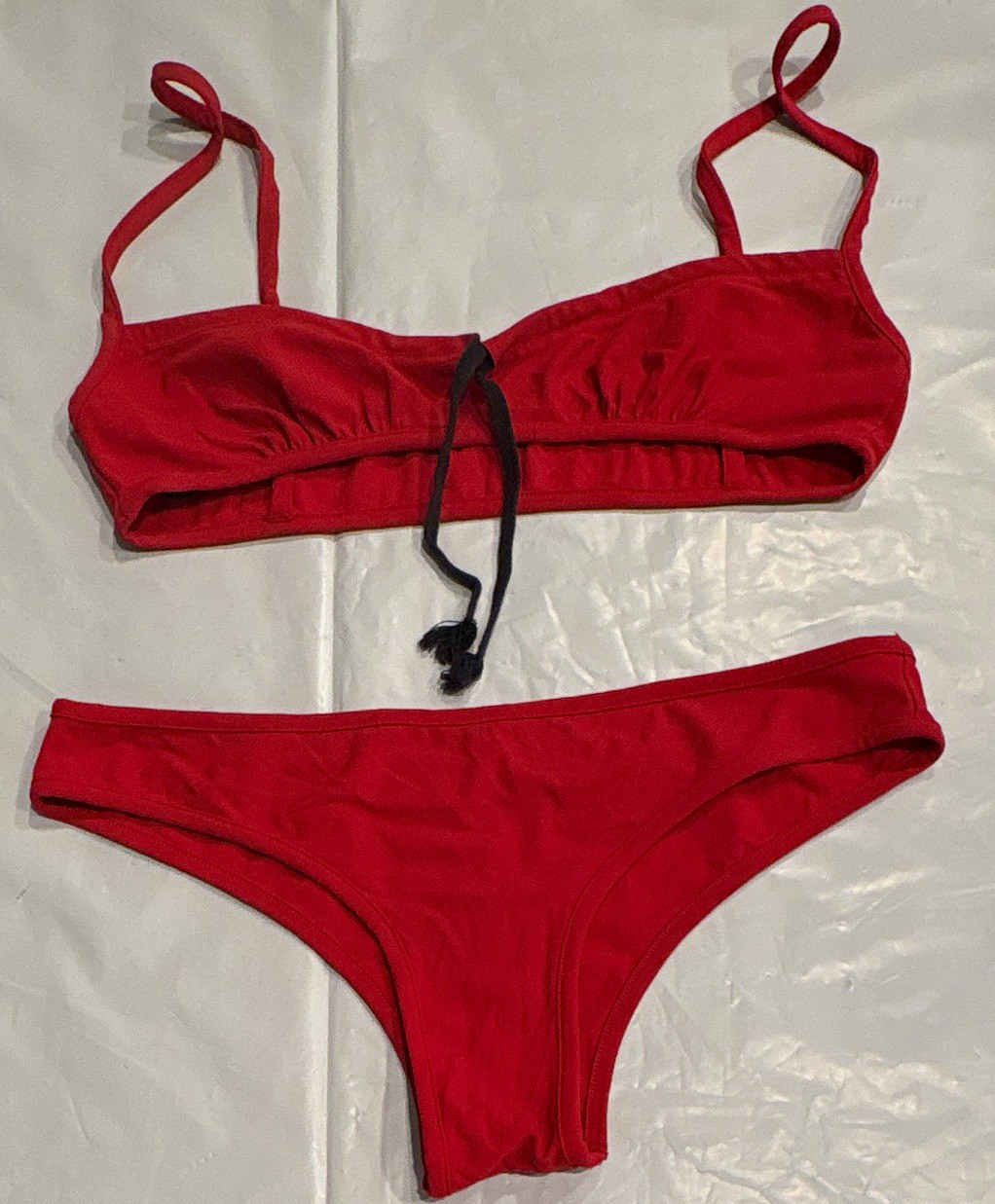 PRADA Vintage Women\'s 2-Piece Bikini Set Red with black tie string PRADA Vintage Women\'s 2-Piece Bikini Set Red with black tie string