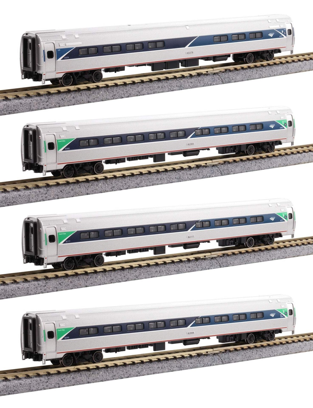 Kato 106-8021 N Amfleet I 4 Car Bookcase Set Phase VII Amtrak passenger cars