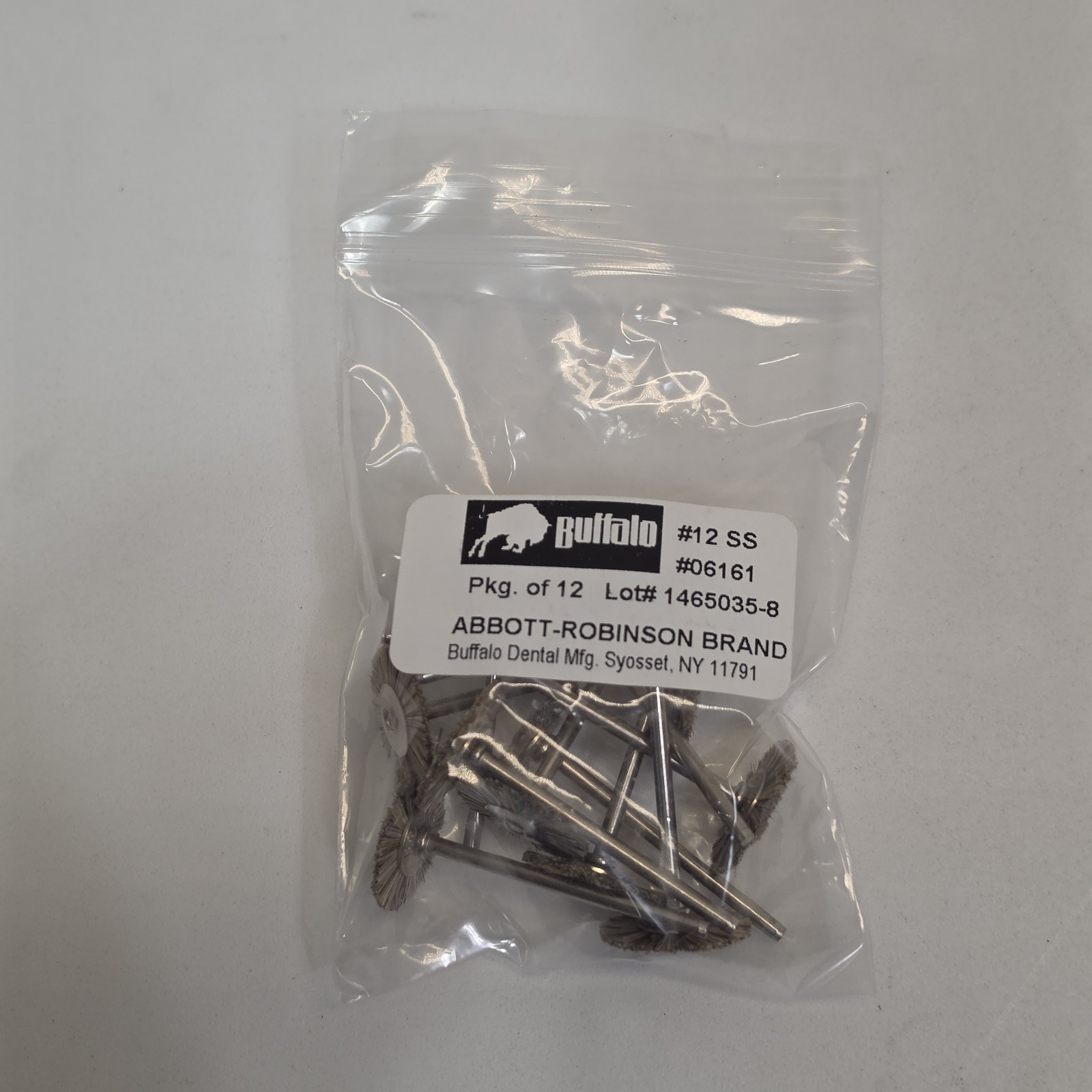 12pcs BUFFALO Abbott-Robinson Straight HP Mounted Bristle Brushes #12 SS