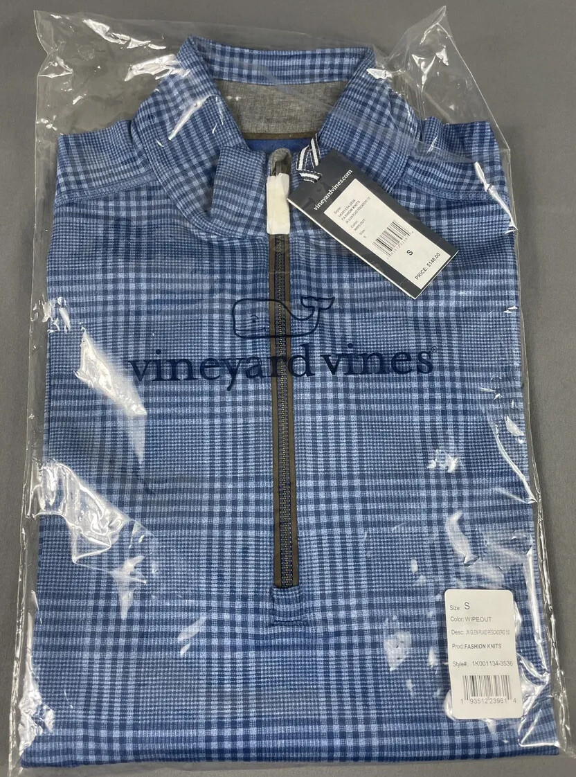 Vineyard Vines Golf Pullover JN Glen Plaid Pescadero 1/2 Zip Small Blue $148