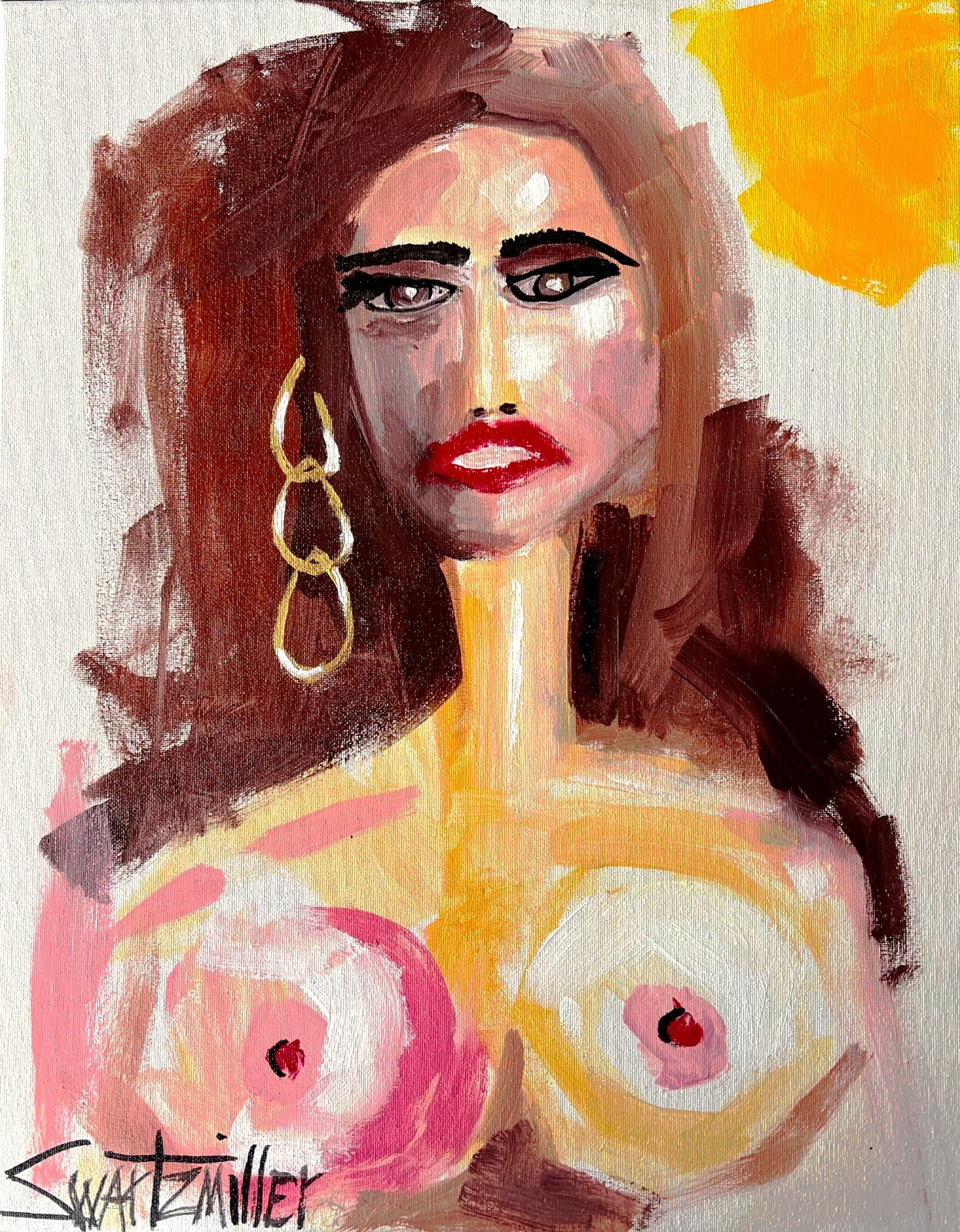Original COLORFUL Lady PORTRAIT PAINTING 16X20 canvas SWARTZMILLER DNA POP ART