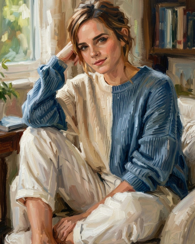 Emma Watson in casual wear, faux oil painting size 8\ Emma Watson in casual wear, faux oil painting size 8\