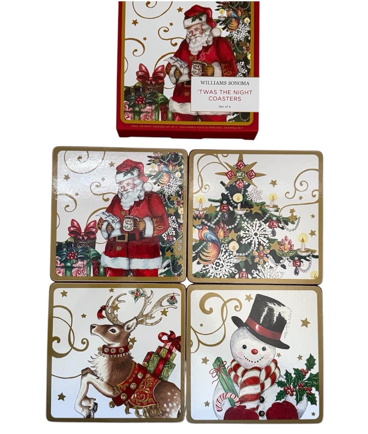 New Williams-Sonoma Twas The Night Coasters Set of 4 NIB Christmas Holiday New Williams-Sonoma Twas The Night Coasters Set of 4 NIB Christmas Holiday