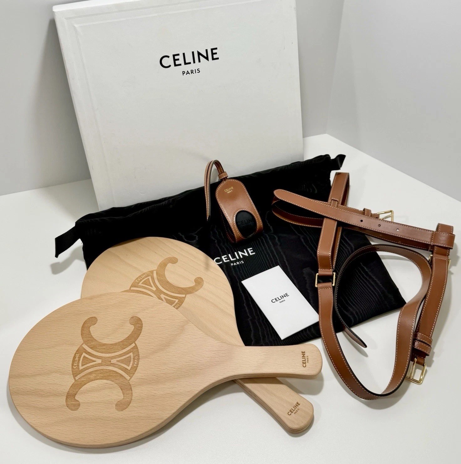 Celine Beach Rackets Paddle Ball Set Wood Calfskin Leather Full Set RT1400 2026