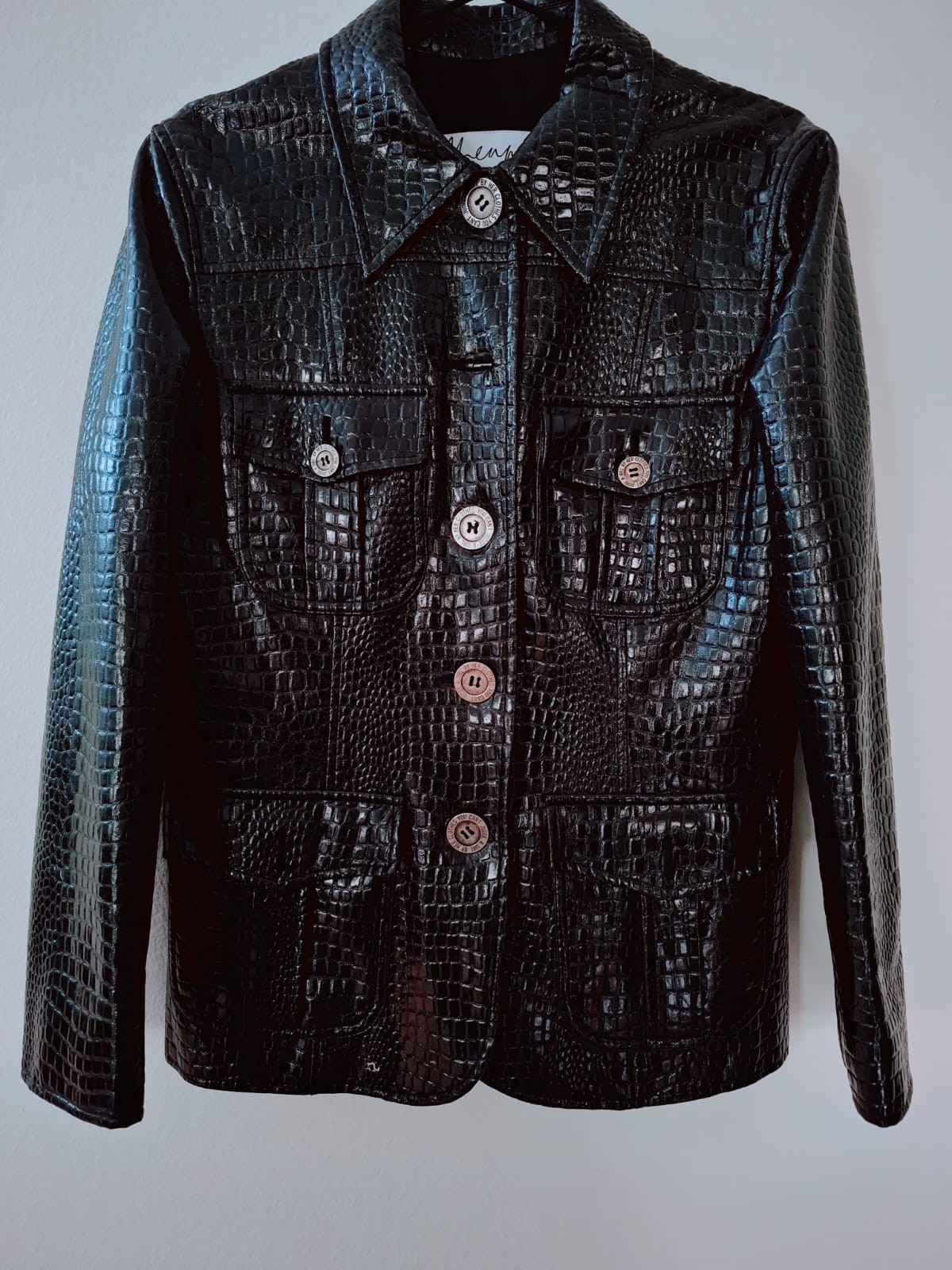 Moschino Cheap and Chic 90s Vintage Black Croc Embossed Jacket Made in Italy
