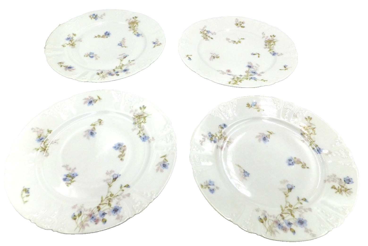 GDA Limoges French Porcelain 4 Plates, 8 3/4 In., 682-7, Blue & Pink Florals