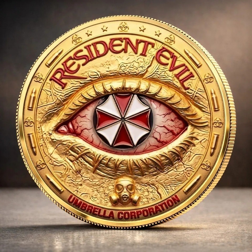 Resident Evil Umbrella Corporation Commemorative Coin Biohazard Eye Gold Plated