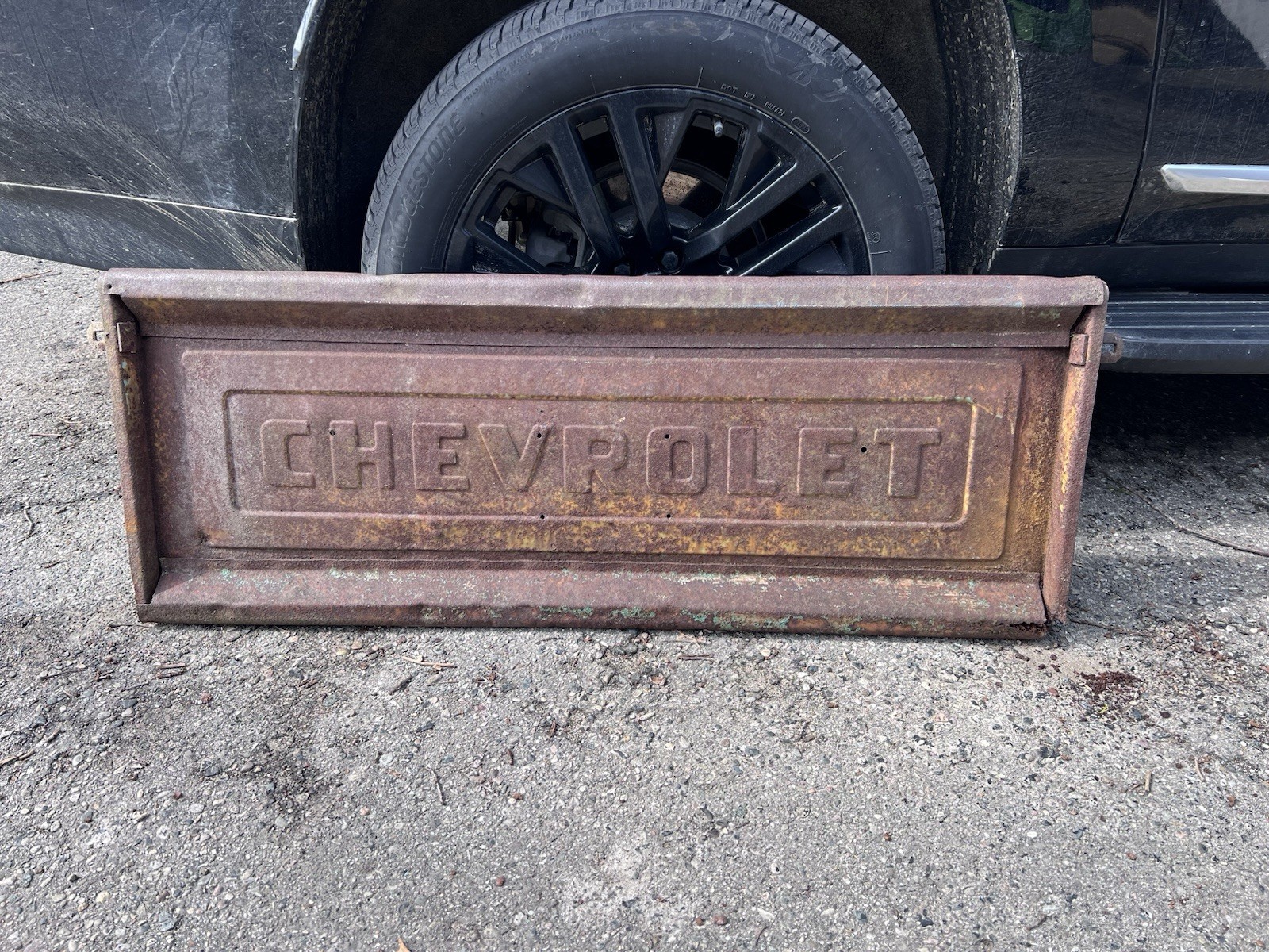 Vtg Gm Chevrolet Tailgate Embossed wall art 1950s Stepside 1960s Truck Bench