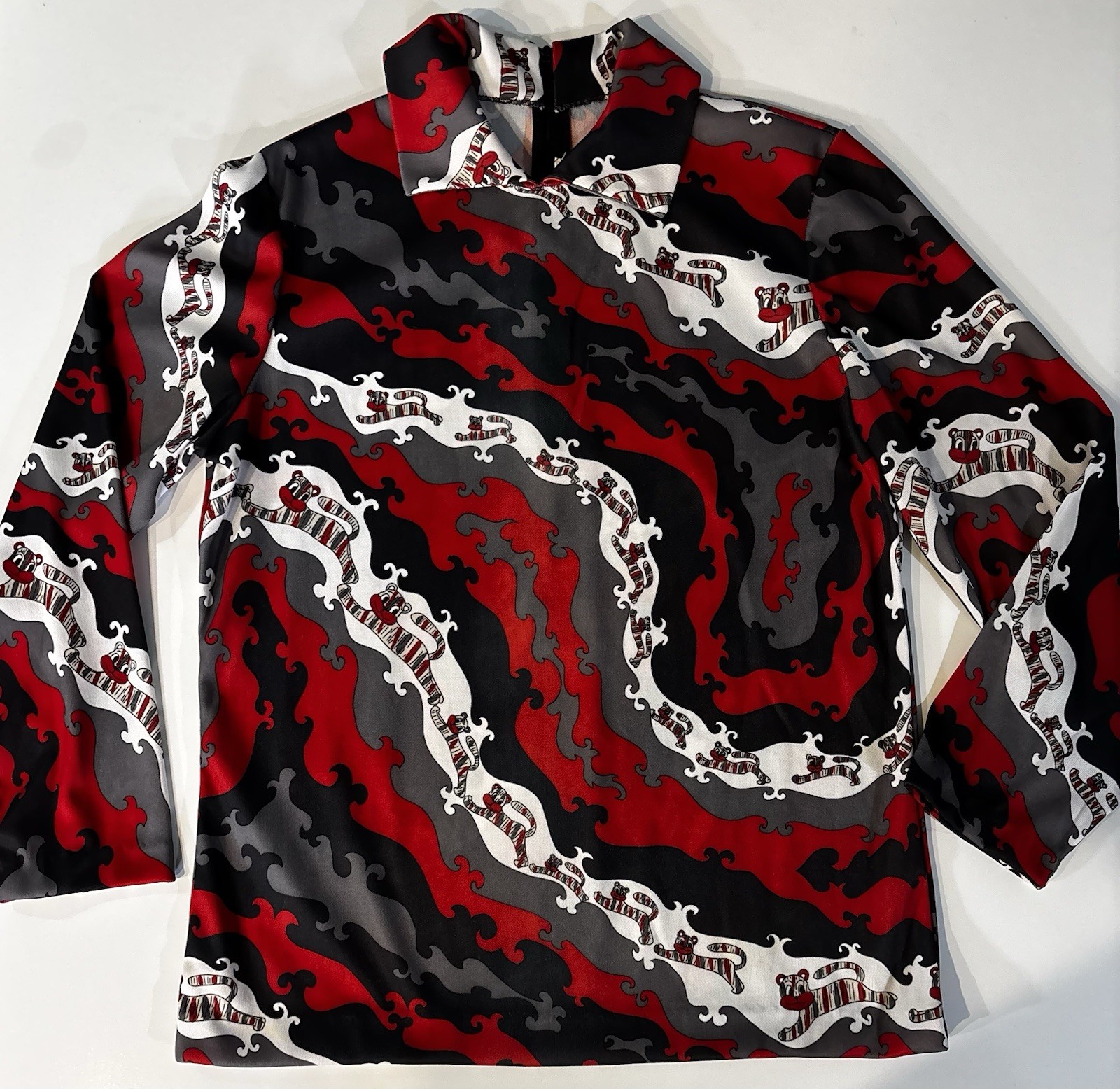VTG Womens DEVON Tiger Psychedelic Polyester Shirt Top 1970s GROOVY HIPPIE CORE