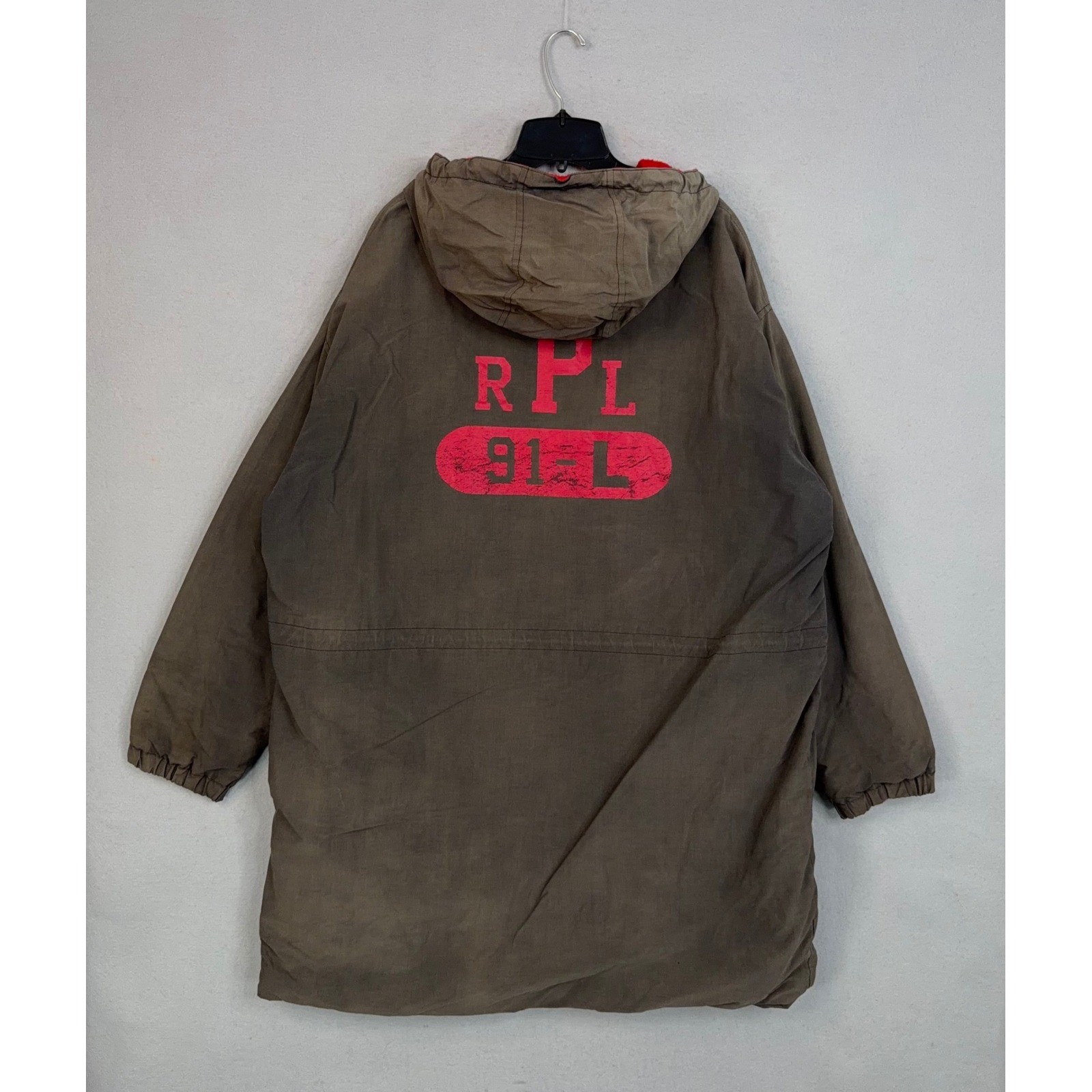 Vintage Polo Ralph Lauren Parka Mens Large Brown Graphic Hooded Long Jacket 91-L