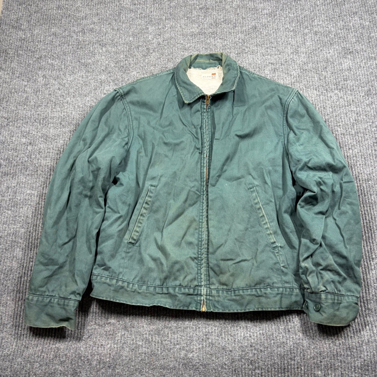 Vintage Aldens Jacket Men\'s L Green Sherpa Work Full Zip Canvas 50s 60s