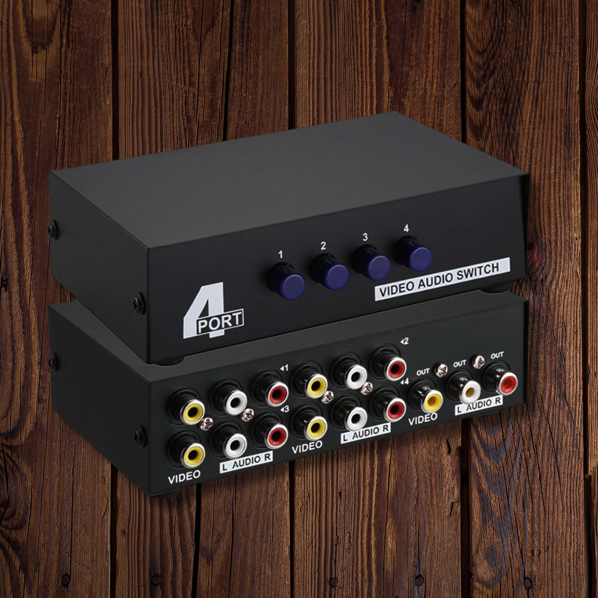 MT-VIKI 4-way RCA switcher 4-Port AV Selector Box Composite Video Audio switch MT-VIKI 4-way RCA switcher 4-Port AV Selector Box Composite Video Audio switch