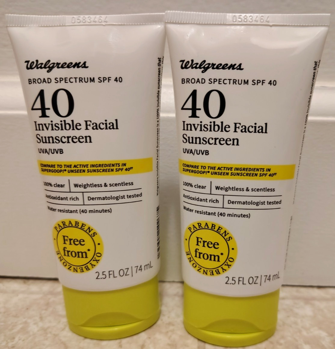 2x Walgreens Invisible Facial Sunscreen SPF 40 – Broad Spectrum, Clear, 2.5 oz