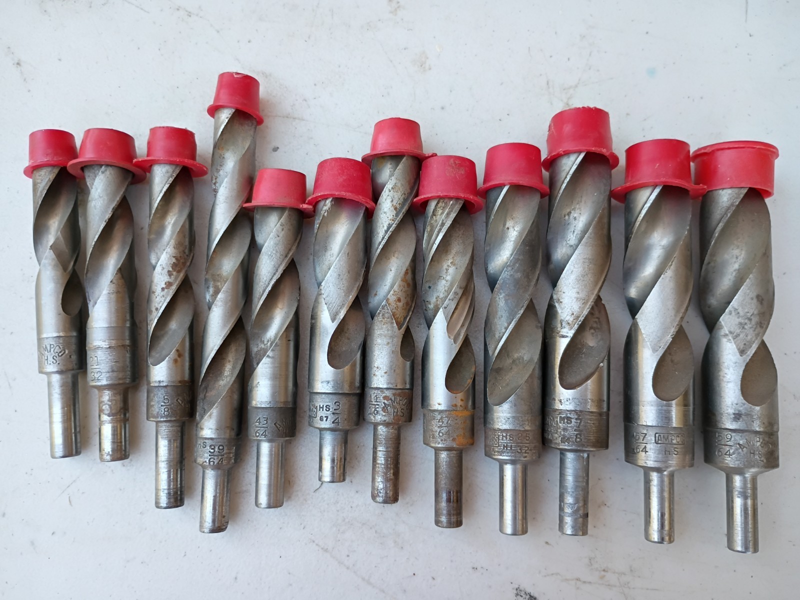 Lot of 12 Vintage GTD AMPCO Large High Speed Steel Drill Bits USA Complete Set Lot of 12 Vintage GTD AMPCO Large High Speed Steel Drill Bits USA Complete Set