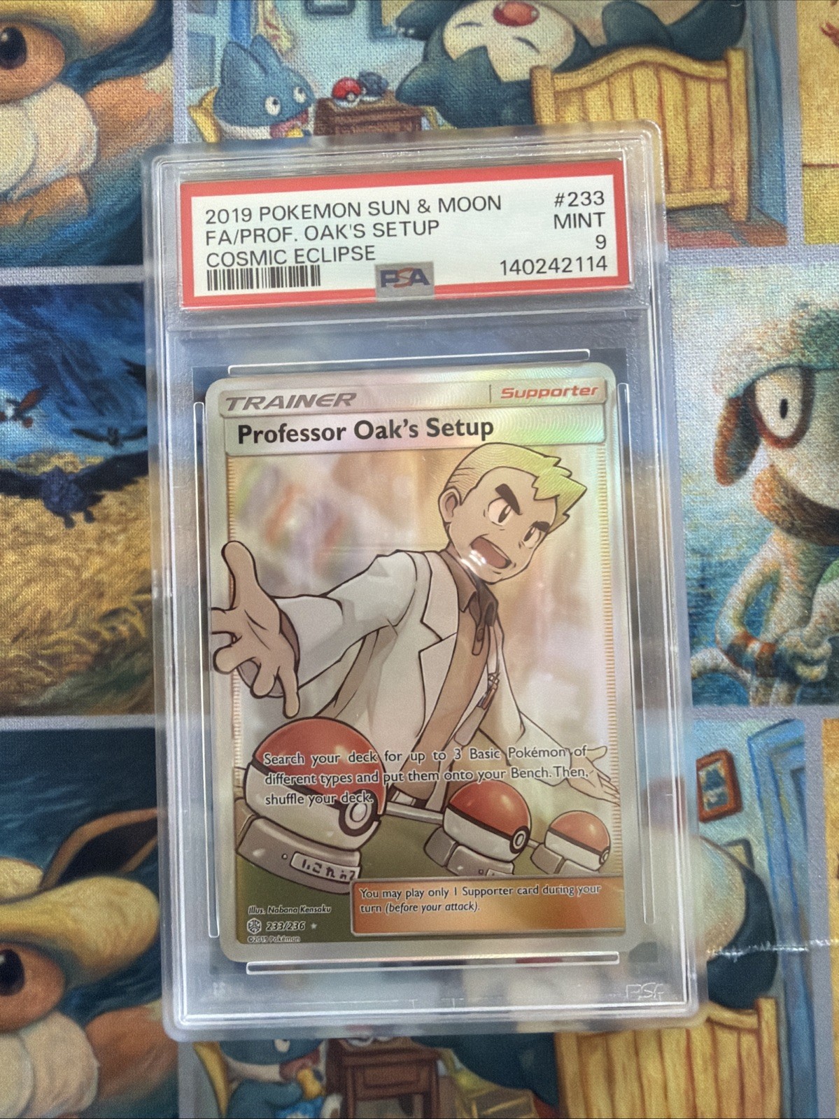 2019 POKEMON SUN & MOON COSMIC ECLIPSE #233 FULL ART/PROFESSOR OAK\'S SETUP PSA 9 2019 POKEMON SUN & MOON COSMIC ECLIPSE #233 FULL ART/PROFESSOR OAK\'S SETUP PSA 9
