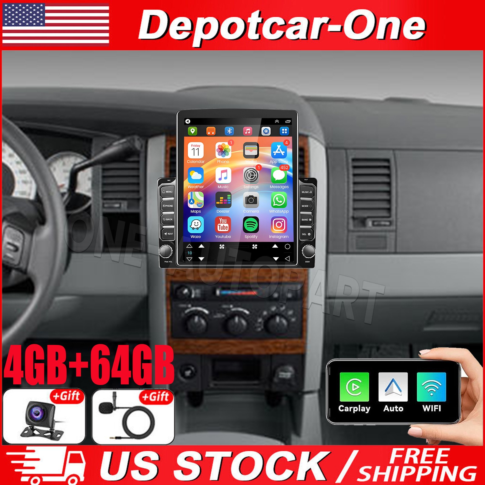 4+64GB Android 13 For Dodge Durango 2004-2009 Car Stereo Radio CarPlay GPS Navi