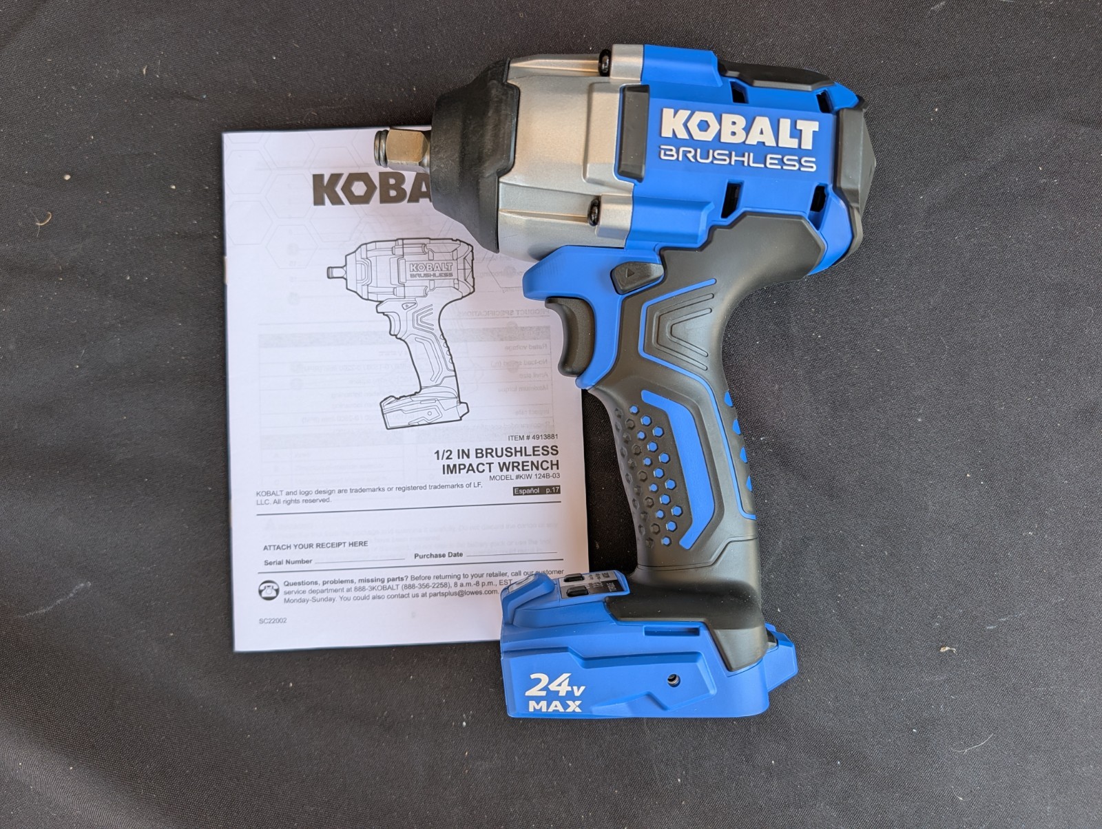 NEW OB Kobalt KIW 124B-03 24v Max 1/2-in Drive Brushless Impact Wrench FAST SHIP