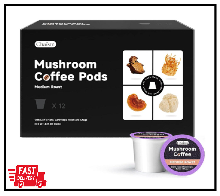 Chaism Mushroom Coffee Pods 12 K Cups Focus & Energy Boost Sugar-Free