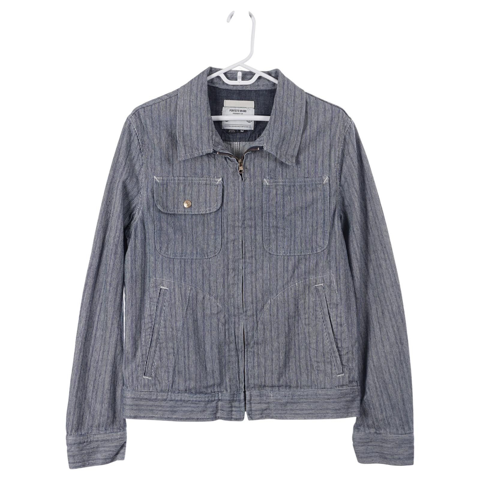 Perfecto Brand Schott NYC Jacket M Blue Hickory Stripe Cotton Full Zip USA Made Perfecto Brand Schott NYC Jacket M Blue Hickory Stripe Cotton Full Zip USA Made