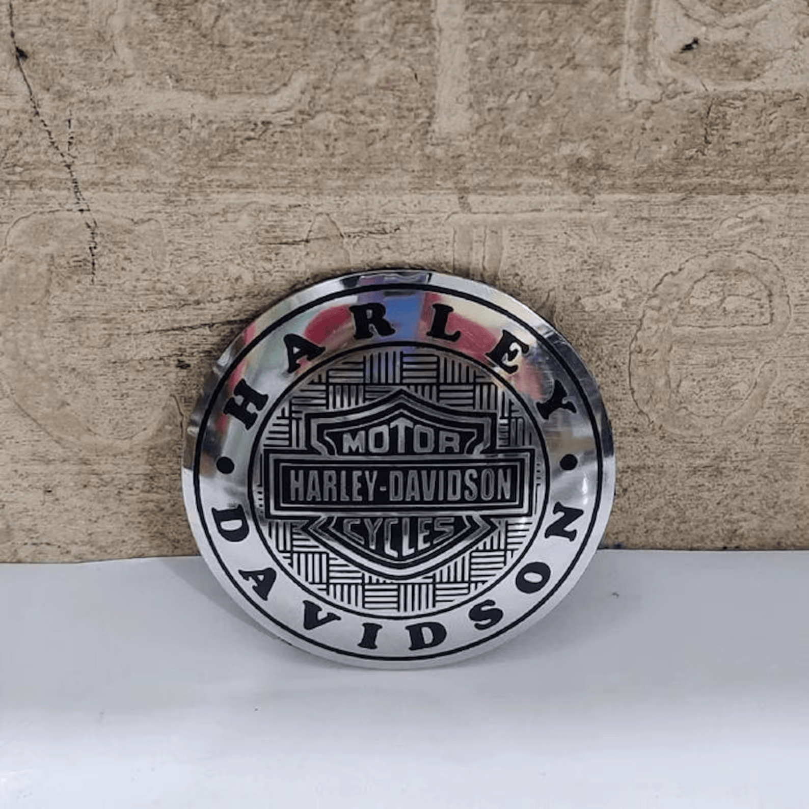 Classic Harley Davidson Style Round Emblem Silver Stainless 8cm 3.15