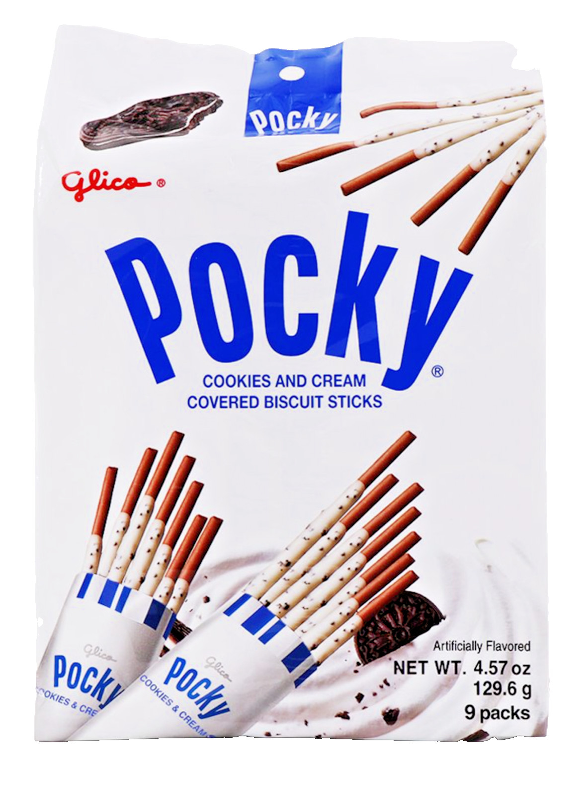 Glico Pocky Cookies and Cream Covered Biscuit Sticks 4.57oz (9 Packs Per Bag) Glico Pocky Cookies and Cream Covered Biscuit Sticks 4.57oz (9 Packs Per Bag)