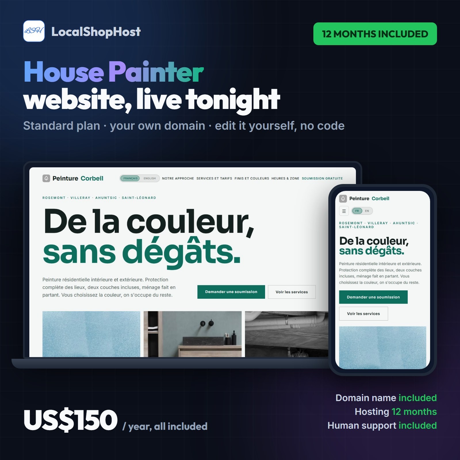 Turnkey House Painter Website – Standard Plan – 12 Months Hosting Included