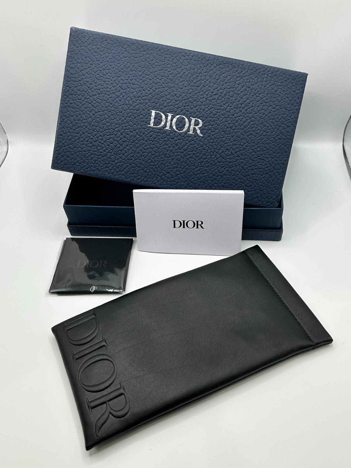 Original Dior Sunglasses / Eyeglasses Case – Black Leather Pouch w/ Box & Papers