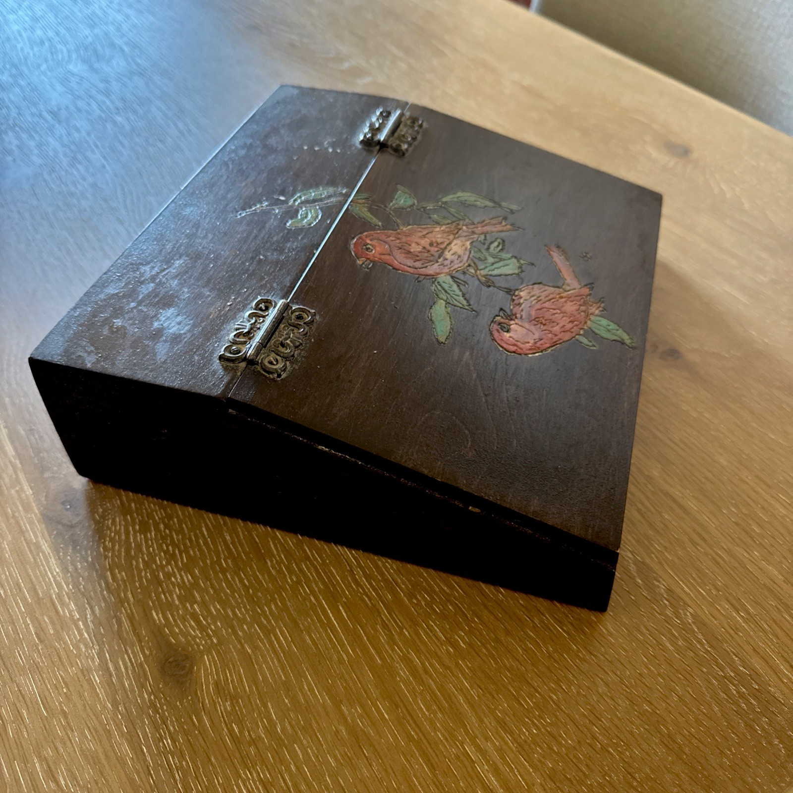 Vintage Rare Hand Crafted Birds Original Japanese/Chinese JewelryBox Brown 9”