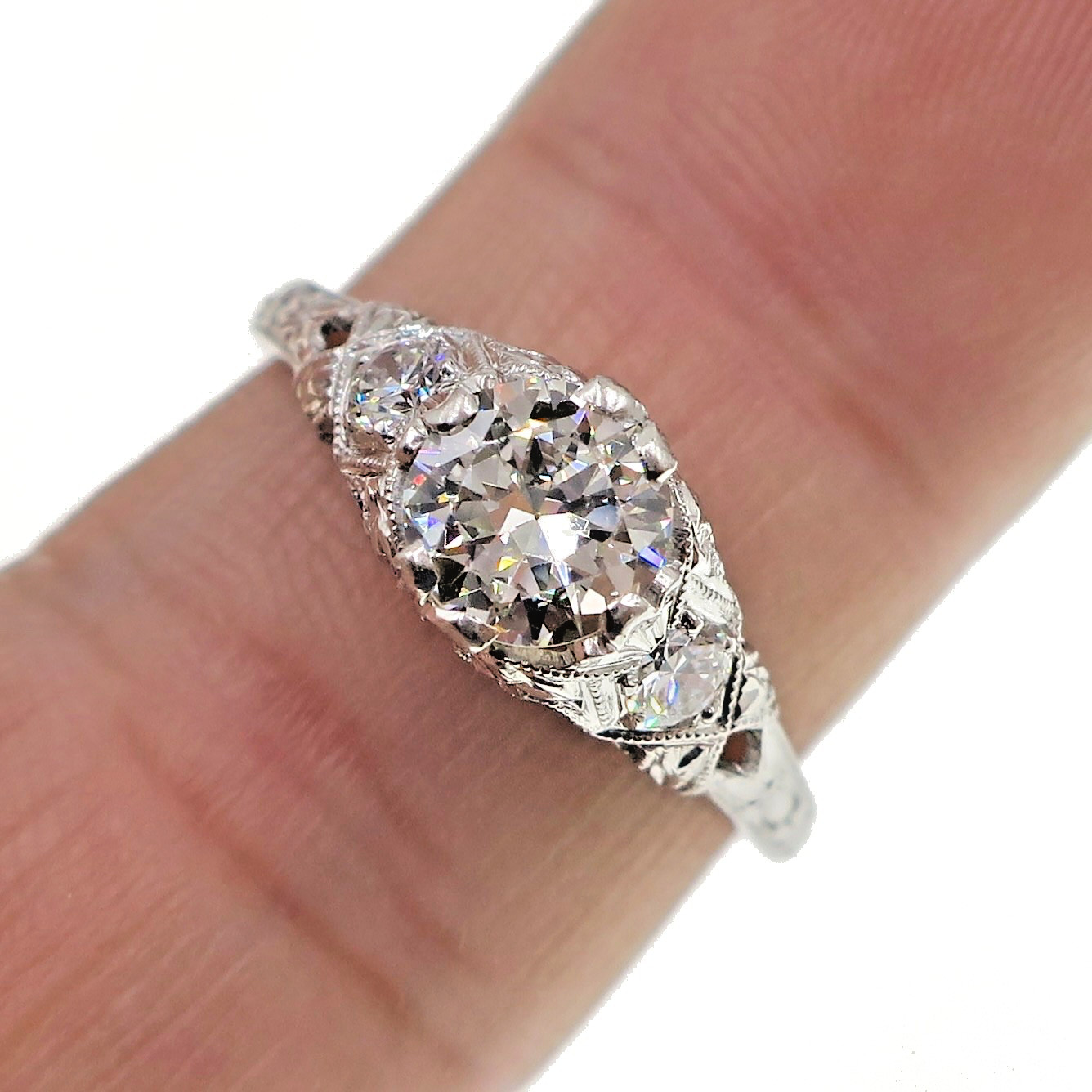 Designer Vintage Platinum Iridium .75ct Natural Diamond Filigree Ring Size 7.25