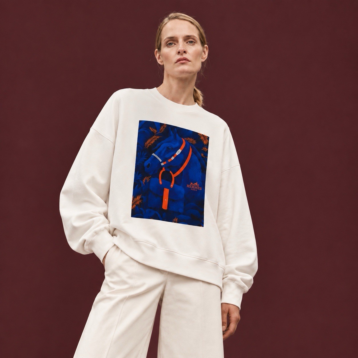 Hermes Paris Women’s Oversized White Sweatshirt Size S Hermes Paris Women’s Oversized White Sweatshirt Size S