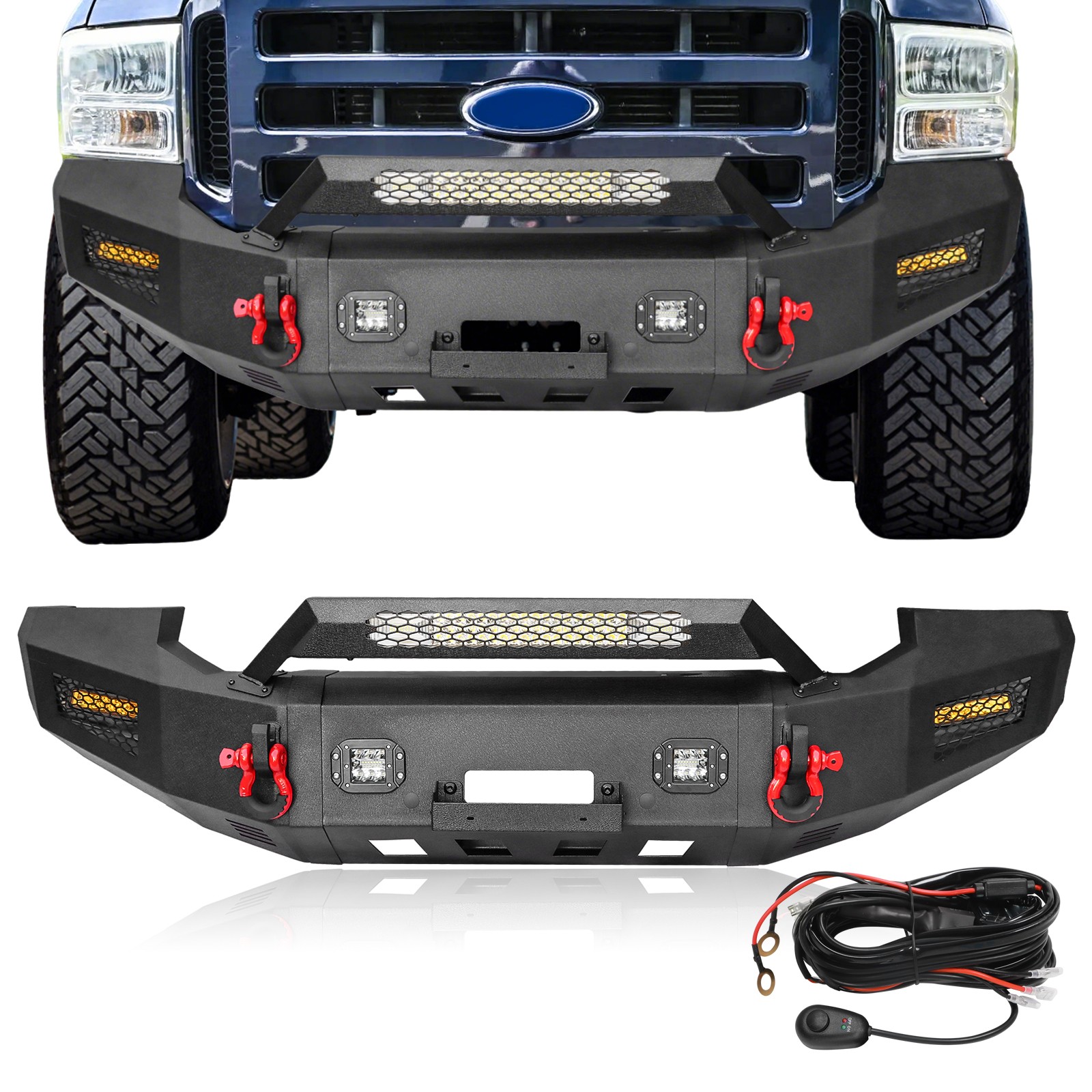 For 2005-2007 Ford F250 F350 F450 Front Rear Bumper Steel w/ Winch Plate&Lights