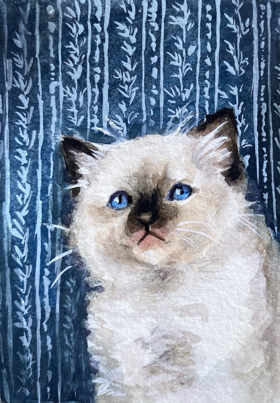 ACEO Original Mixed Media Painting Art Cat Kitten
