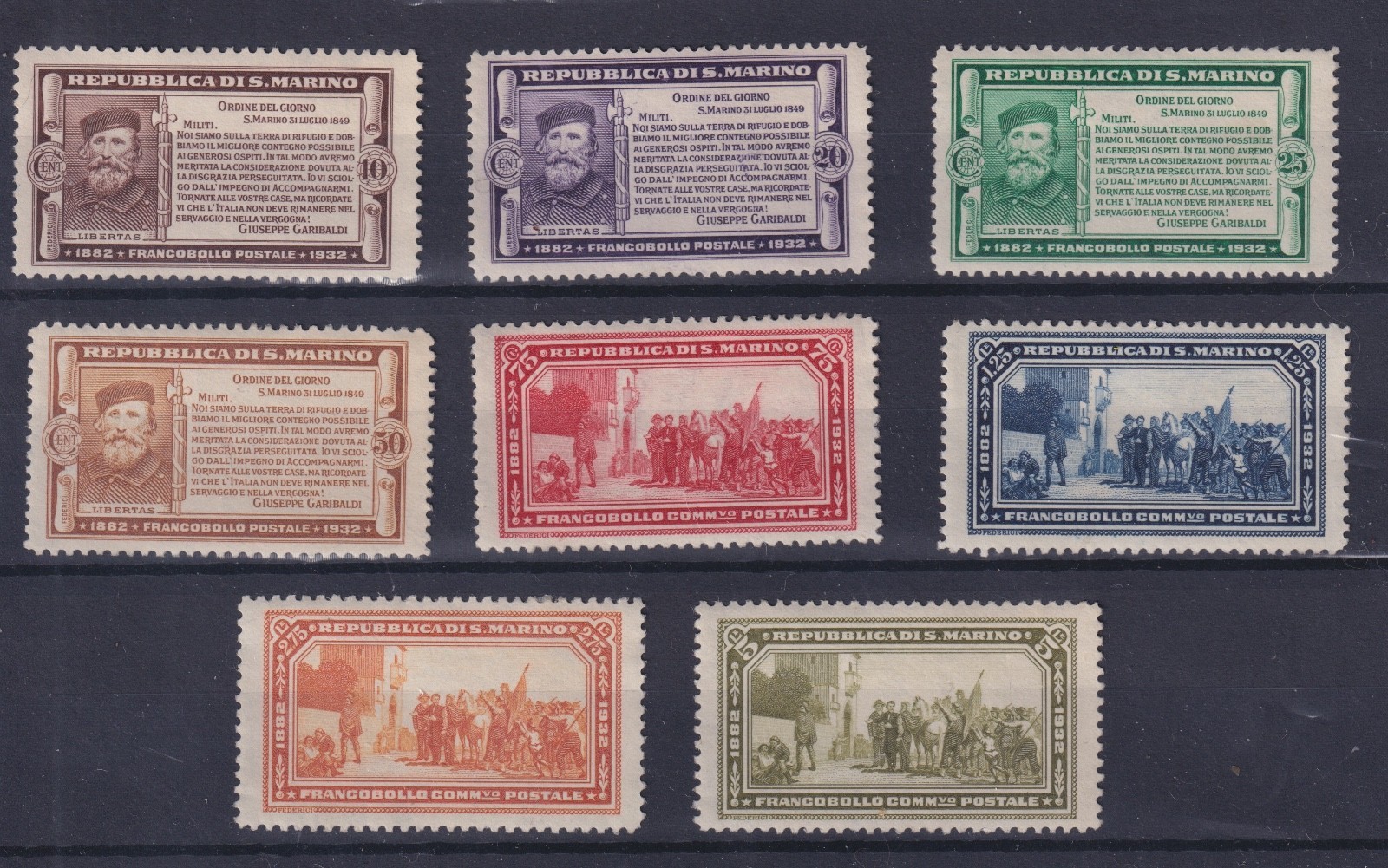 SAN MARINO 1932 FIFTIETH ANNIVERSARY GARIBALDINO MNH CERT. DIENA
