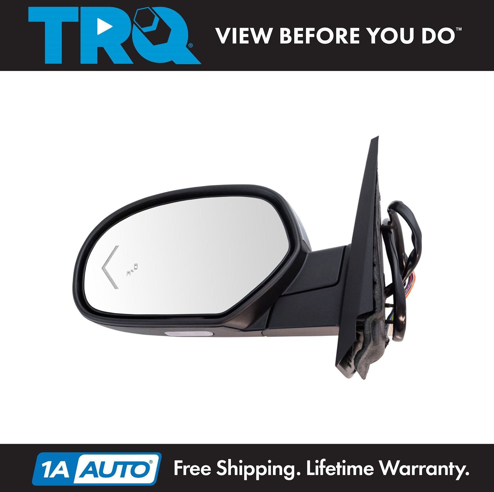 TRQ Mirror Power Folding Heated Signal Memory Blind Spot Puddle Chrome LH for GM