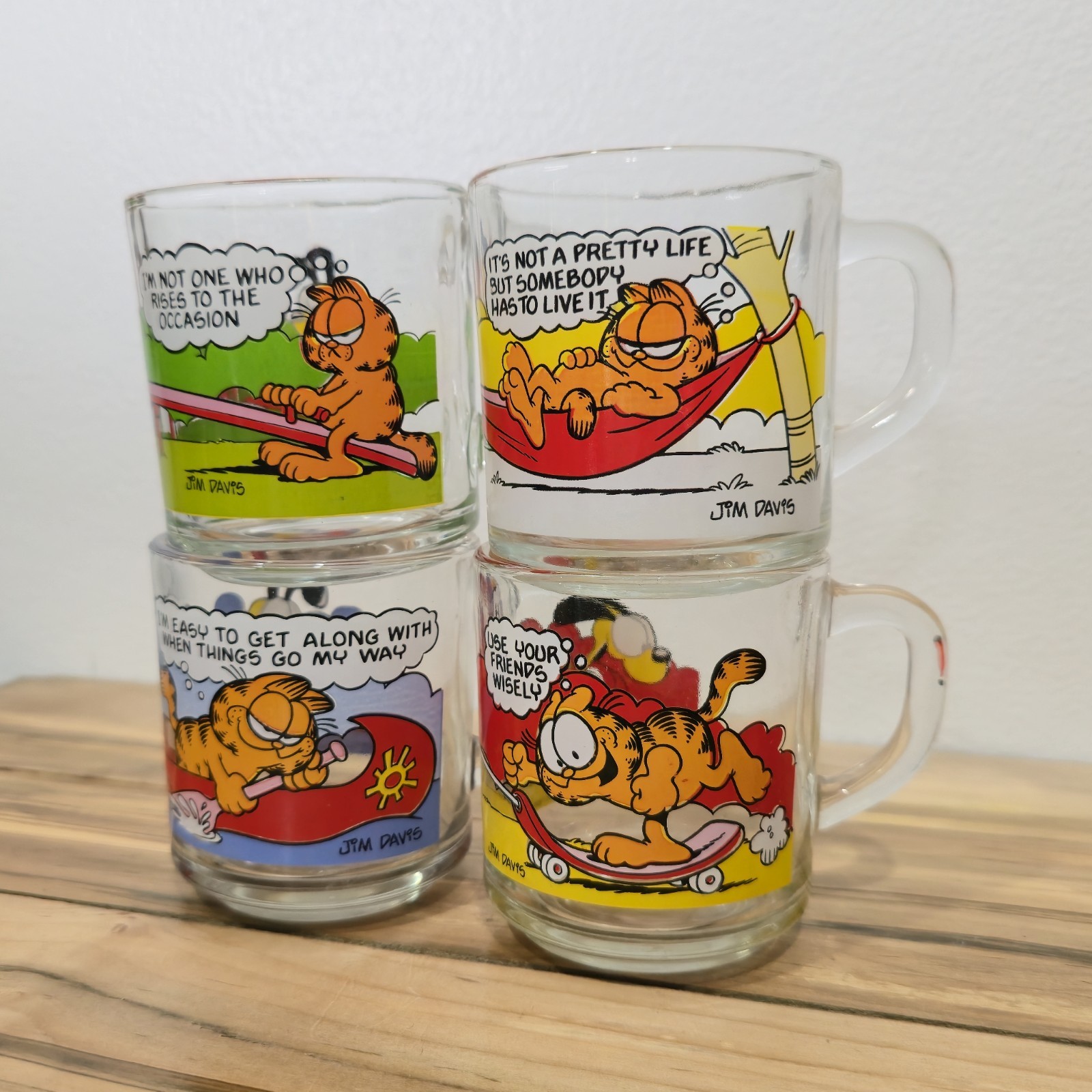 Vintage 1978 1980 McDonalds Garfield Glass Mug Lot of 4 Jim Davis Anchor Hocking