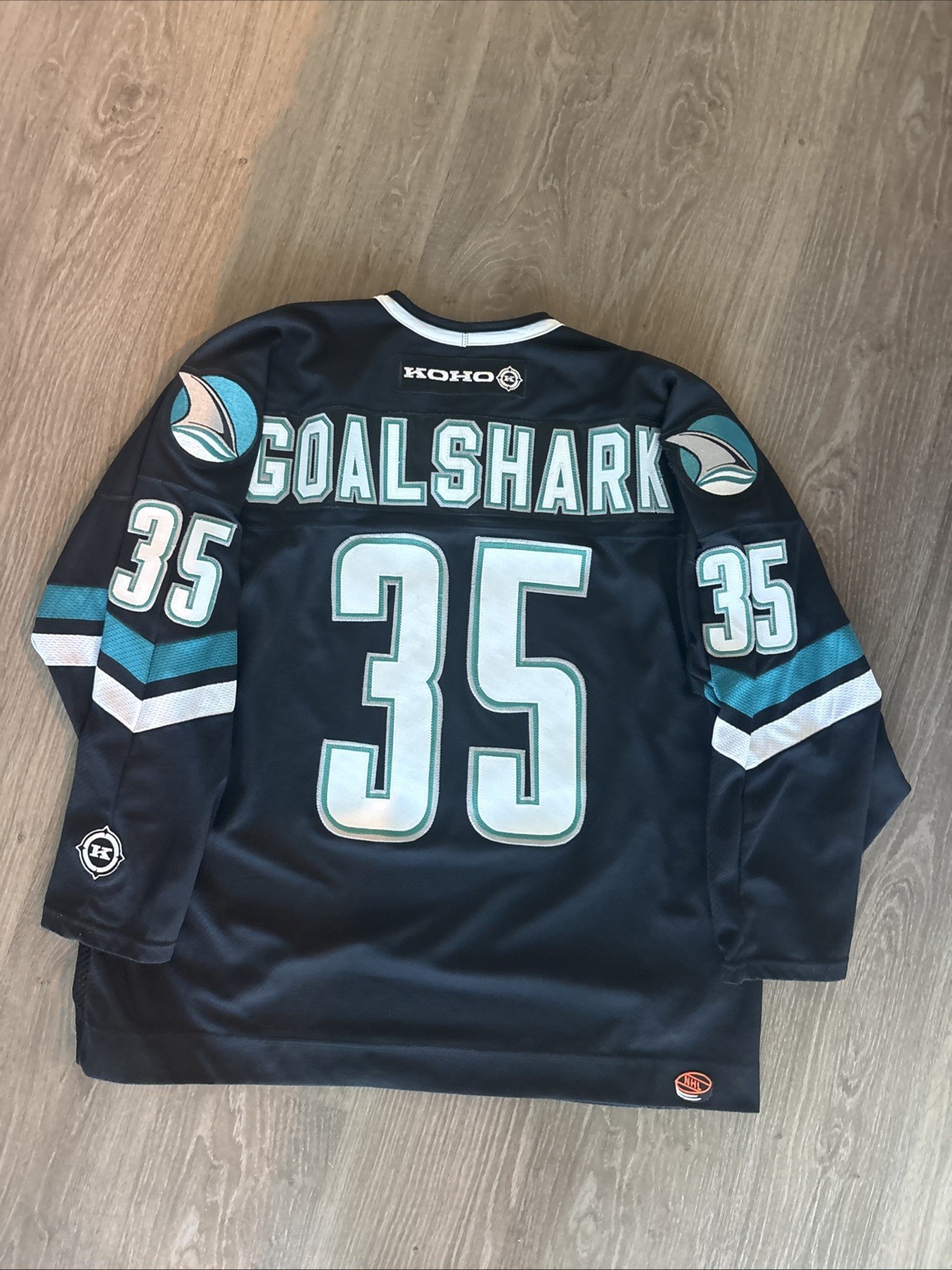 Vintage NHL San Jose Sharks KOHO #35 “Goal Shark” Hockey Jersey Adult XXL Vintage NHL San Jose Sharks KOHO #35 “Goal Shark” Hockey Jersey Adult XXL