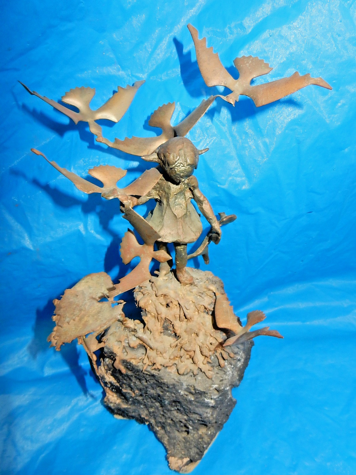 VTG MALCOLM MORAN 1970\'s BRONZE SCULPTURE -  GIRL w/ SEAGULLS