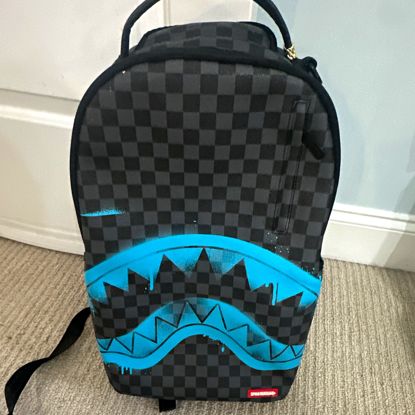 Sprayground Black/Blue Checkered Shark Mouth Unisex Kids Zip Backpack Sprayground Black/Blue Checkered Shark Mouth Unisex Kids Zip Backpack
