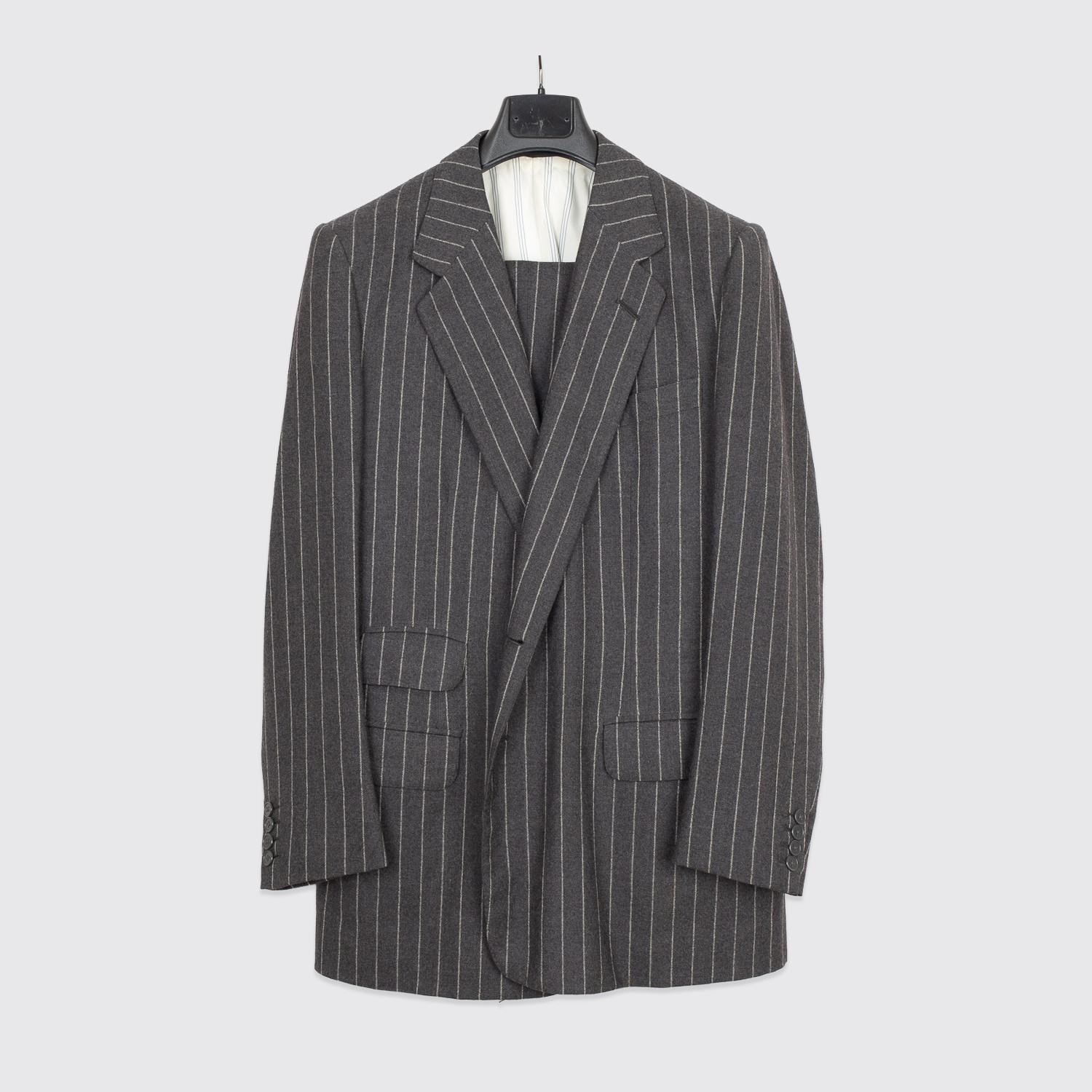 Anderson & Sheppard Vintage Bespoke Suit 42L Gray Stripe Wool Made in England