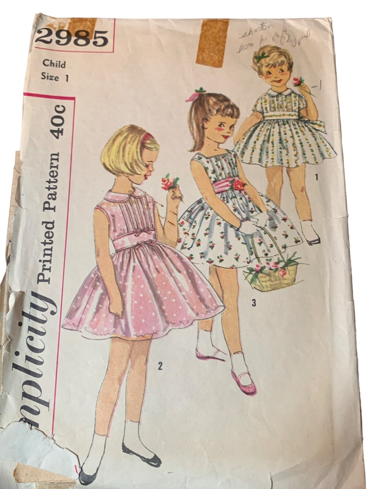Simplicity 2985 Vintage Childs Dress Cummerbund Sewing Pattern Size 1 Simplicity 2985 Vintage Childs Dress Cummerbund Sewing Pattern Size 1
