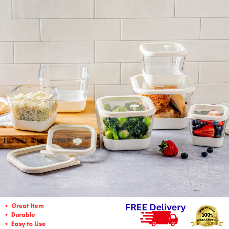12 Pc Glass Airtight Food Storage Container Set Tempered Borosilicate Nestable 12 Pc Glass Airtight Food Storage Container Set Tempered Borosilicate Nestable