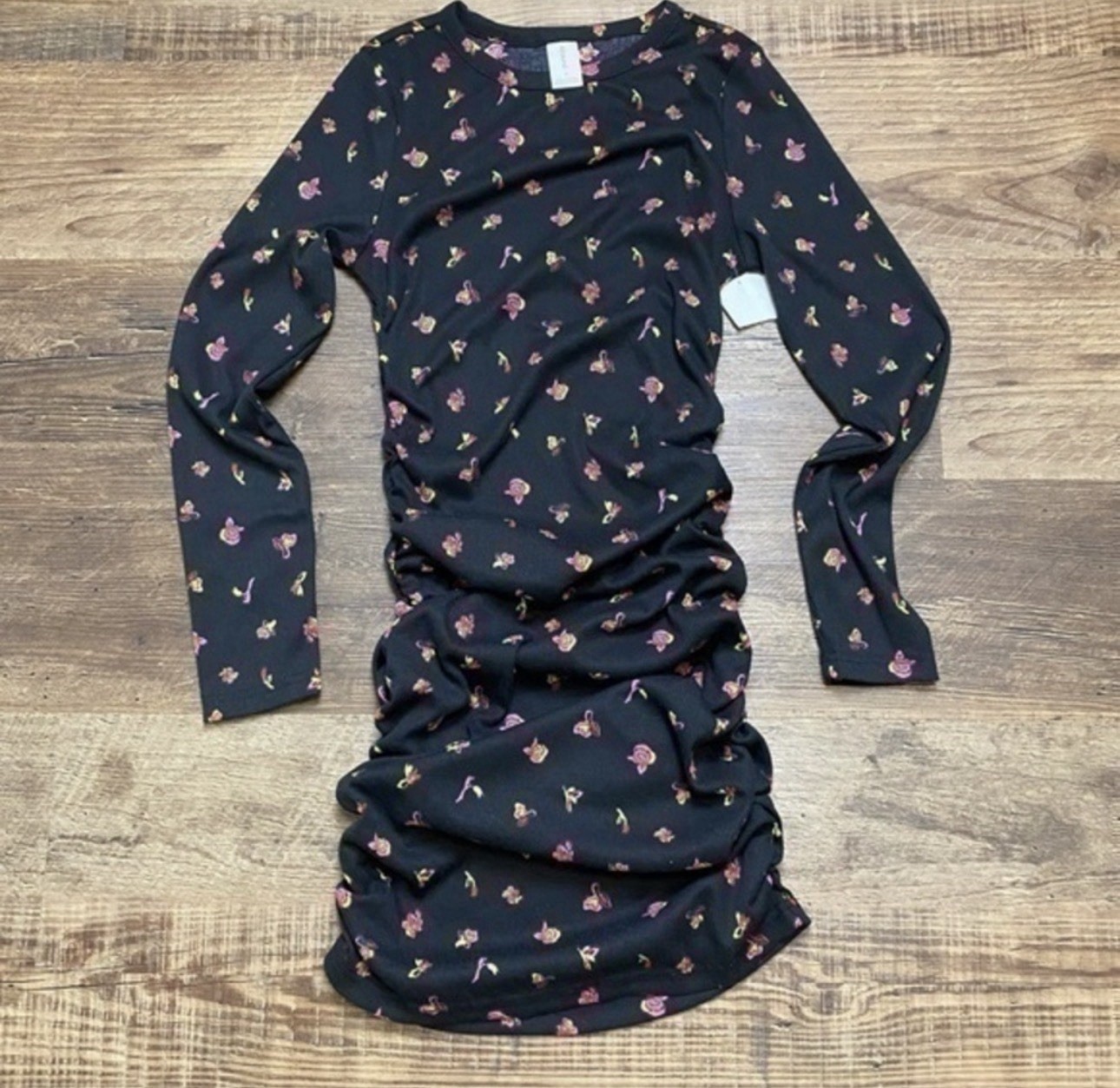 NWT ABOUND Long Sleeve Ruched Sheath Dress In Black Size S