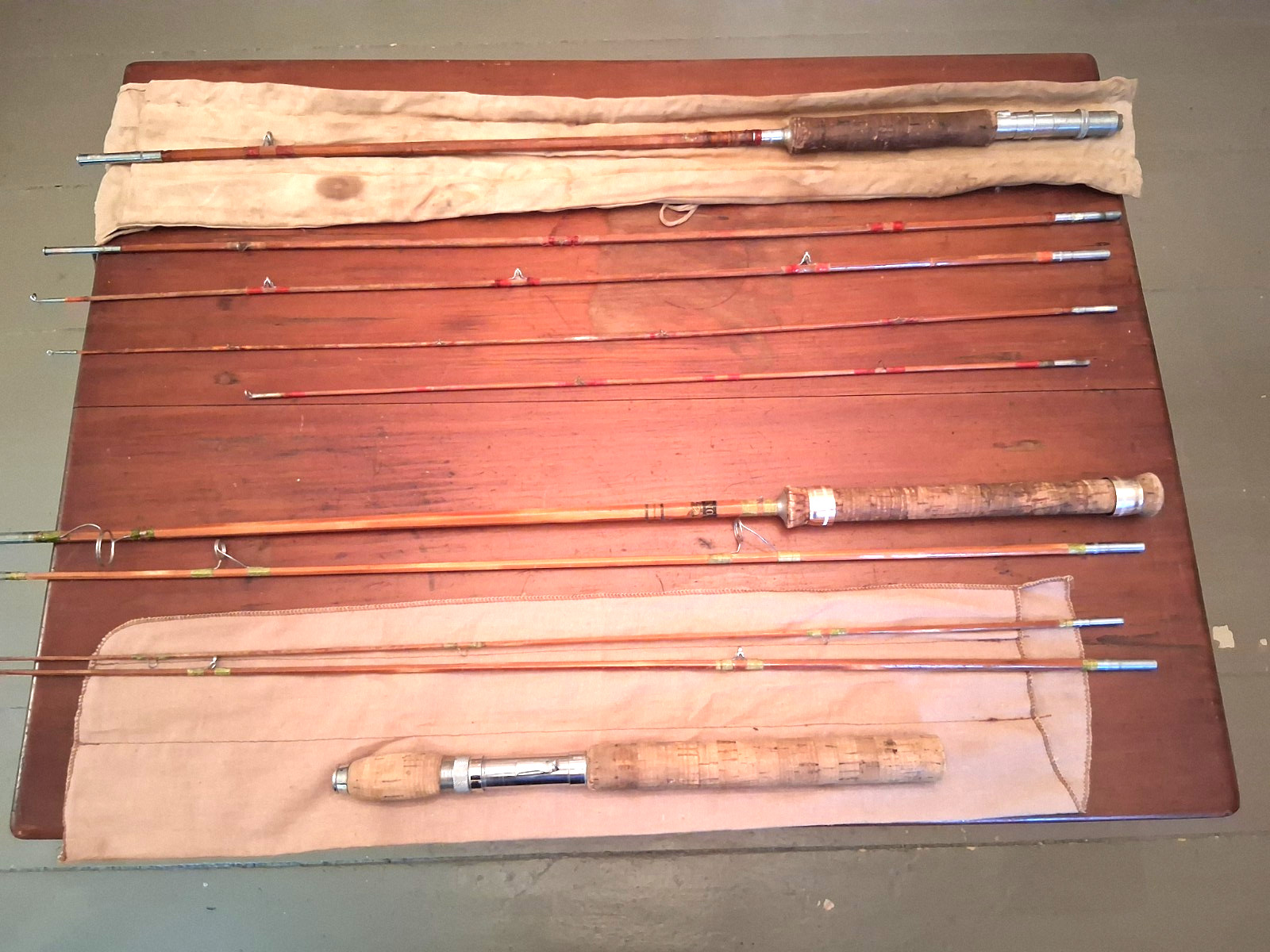 2 TWO Early Split Bamboo Trout Fly Rods w/Socks; 4 pc 8.5\' \ 2 TWO Early Split Bamboo Trout Fly Rods w/Socks; 4 pc 8.5\' \