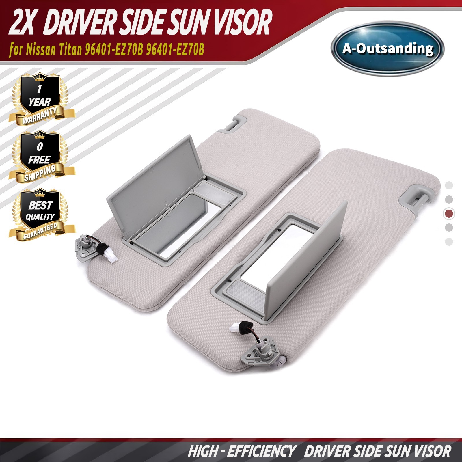 Pair Gray Sun Visor For Nissan Titan 2004-2024 96401-EZ70B 96401-EZ70B