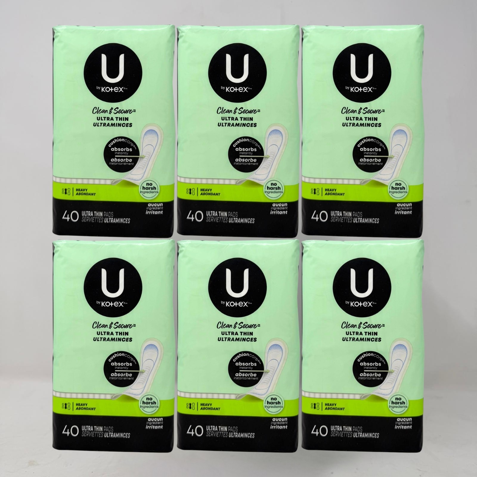 6 Pack - U by Kotex Clean & Secure Ultra Thin Pads, Heavy, 40 Count