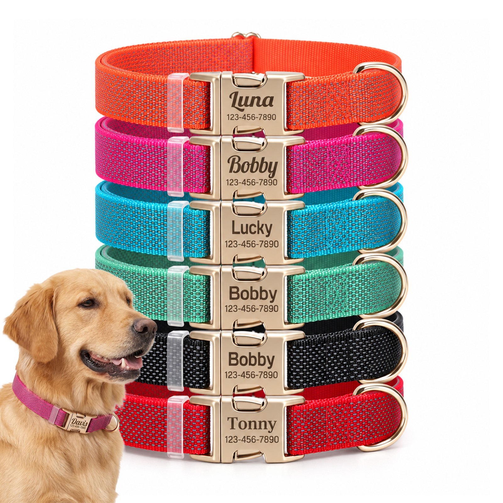 Personalized Dog Collar with Name & Phone Number Custom Pet ID Safety Reflective