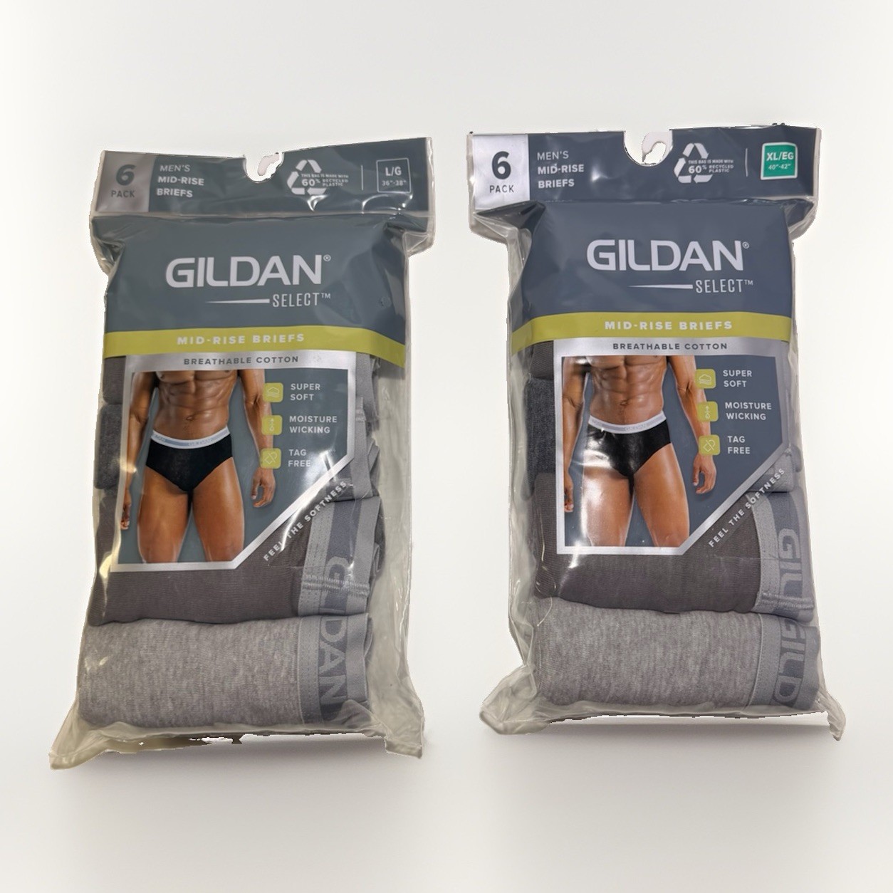 New Gildan Select Men 6 Pack Mid Rise Breathable Cotton Briefs Sizes S, M, L, XL