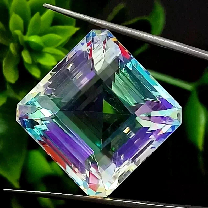 48.15 Ct Certificate Natural Asscher Rainbow Color Mystic Quartz Loose Gemstone